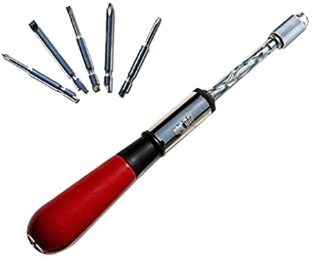 Semi Automatic Screwdriver Push Pull, 6pcs/Set Wood Handle Ratchet Screw Driver with Replaceable Bit