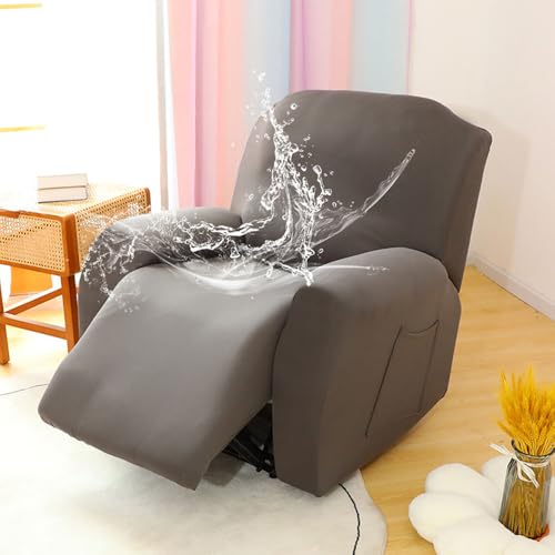 Chickwin Sesselschoner für Relaxsessel, 1/2/3 Sitzer Fernsehsessel Bezug mit Taschen Elastisch Sesselschoner für Fernsehsessel, Einfarbig Sesselschoner mit Armlehne (2 Sitzer,Grau)