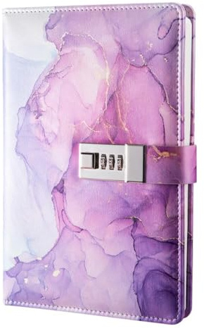 Tagebuch mit Schloss, BetterJonny Notizbuch aus Leder A5 PU Leder Journal mit Schloss Reisetagebuch Skizzenbuch Abschließbares Tagebuch für Frauen Männer Mädchen Jungen Teenager Kinder, Lila