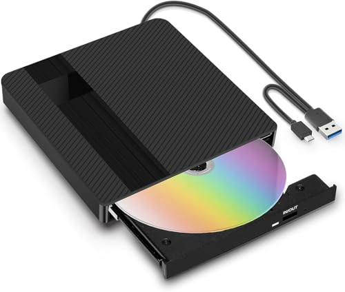 BNEHHOV Lecteur CD DVD Externe avec USB 3.0 Type-C Graveur DVD Externe CD DVD +/-RW Lecteur Portable pour Ordinateur Portable Bureau PC et Mac OS pour MacBook pour Windows 11/10/8/7/XP Linux OS
