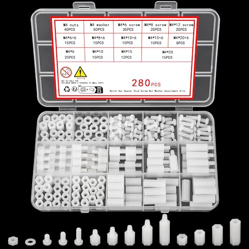 Ewwtrey 280 Stück M4 Nylon Schrauben Muttern Set, Weiß Nylon Abstandshalter Schraubenmuttern, Männlichen Weiblichen PCB Platinen Abstandshalter Kunststoff Kreuzschlitzschrauben Sortiment Kit