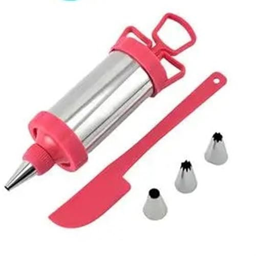 Siringa Per Pasticceria In Acciaio Inox Cake Cream Syringe Set Pastry Filling Injector Stainless Steel Icing Tool With 3 Tips And 1 Spatula Dessert Decorator Cake Tool Per Cupcake, Biscotti