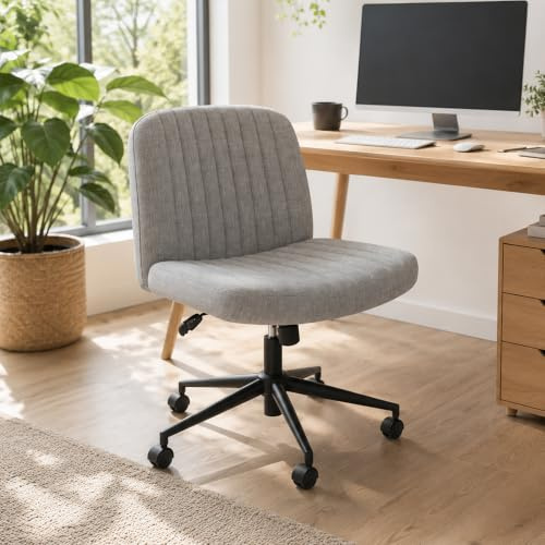 Fiona's magic Bürostuhl ohne Armlehnen, Drehstuhl mit Rollen, Höhenverstellbar Schreibtischstuhl, Lesesessel mit Breiterem für Haus, Wohnzimmer, Schminktisch, Grau