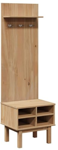 vidaXL Flurgarderobe, Flurschrank mit Holzbeine, Flurmöbel mit Ablage Haken 4 Fächern, Flurregal Garderobe Garderobenset, Massivholz Kiefer