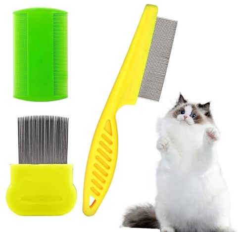 Flohkamm für Hunde & Katzen, Läusekamm Staub- und Flohkamm 3 Set.Metall Zähne Läusekamm, Plastik Doppelseitig Nissenkamm zum Entfernen Flöhe zur sanften Pflege Läuse Kamm