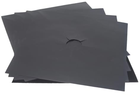 Protecteur de Plaque de Cuisson à Gaz 5 Pièces Noir Ptfe | Feuilles Prédécoupées à Trou Central, Réutilisables, pour Brûleur Gaz Cuisine