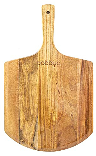 BobbyQ 30cm Wooden Pizza Peel - Large Food Board Serving Transfer Platter with Paddle Handle