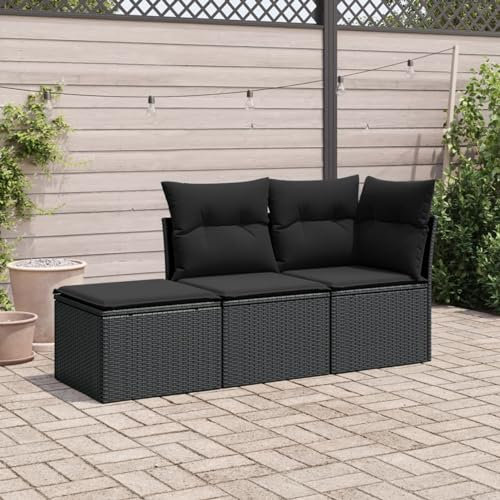 Xichuzi 3-TLG. Garten-Sofagarnitur mit Kissen Schwarz Poly Rattan, Lounge Gartenmöbel Set, Möbelsets, Balkon Möbel, Gartenlounge, Gartensofa - 3217465