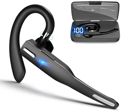 RUOVXWU Bluetooth Headset V5.3, Bluetooth Earpiece Handsfree with ENC Noise Canceling Microphone, Single Headset Wireless Earpiece with LED Charging Case, In-Ear Headphone for Business,Office,Driving