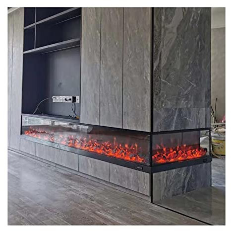 Chimenea Estufa Esquina Chimenea En Forma De L Empotrada En La Pared Chimenea Eléctrica Decorativa Con Hogar De Leños Con Llama Realista Y Control Remoto, Tamaño Grande, Chimenea Eléctrica Negra