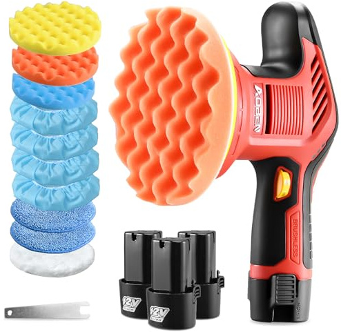 AOBEN Cordless Car Polisher,6 Inch Car buffer Waxer Kit with 3X2000mAh Batteries,6 Variable Speed &10 Polishing Pads,Brushless Cordless Polisher for Car Detailing/Waxing/Polishing/Scratch Removing