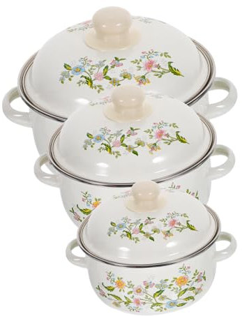 IMIKEYA 3pcs Mini Soup Pot Set Enamel Cooking Pots Flat Bottom for Indoor Outdoor Use