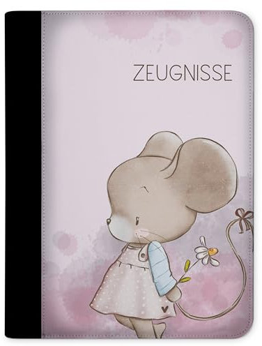 CreaDesign, Kinder Zeugnismappe Mädchen Maus Hannelore mit 10 Klarsichthüllen, A4, 26.7 x 32.7 x 1 cm, Rücken schwarz