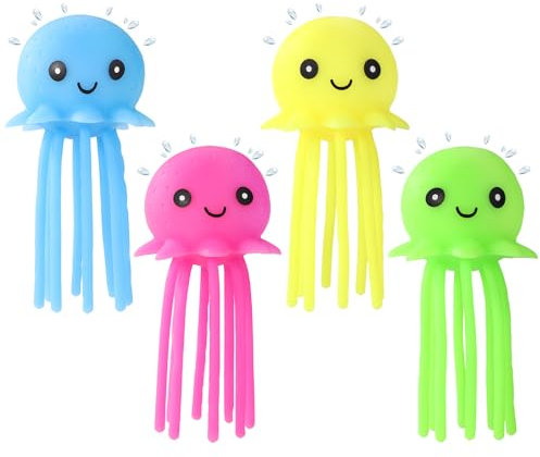 4 Pcs Octopus Water Balls, Novelty Rubber Smile Octopus Water Balls Cute Floating Kids Bath Toys for Kids Bath Toy Gift Bag Fillers(Yellow, Pink, Green, Blue)
