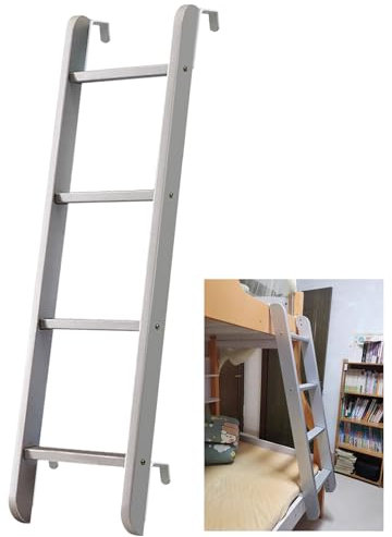 Bunk Bed Ladder Floor Standing Silver with Hooks 51, 4/5 Step Wooden RV for Dorm Loft Replacement Adjustable Tall Side Climb