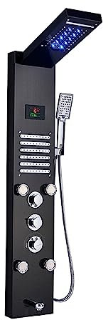 Colonna Doccia, Rubinetto for doccia da bagno nero/spazzolato di recente lusso, pannello doccia a LED, miscelatore for vasca da bagno a colonna con schermo for la temperatura della doccetta ,per Bagno