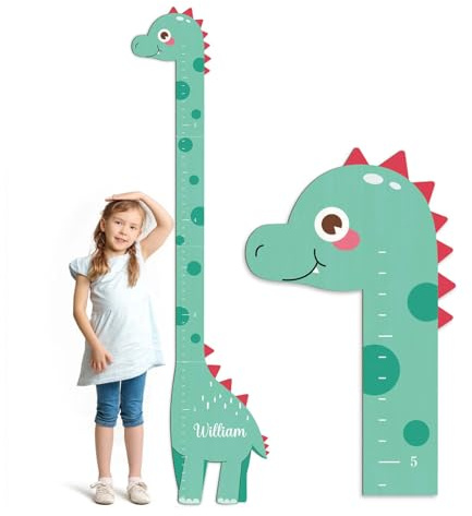 CHARMIBLE Personalisiert Messlatte Kinder Holz für Baby- & Kleinkinderzimmer mit Namen, Abnehmbares Messlineal für Baby-Messlatte für Schlafzimmer, Wanddekoration (Dinosaurier A)
