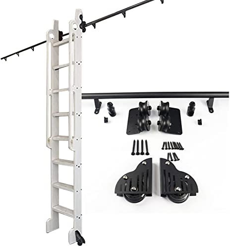 Schiebeleiter-Set für Bibliothek und Dachboden, mobile Rollleiter-Hardware für Bücherregal, Bar und Schrank, einfache Installation, Schienensystem (Leiter nicht im Lieferumfang enthalten)