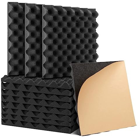 Carlgelrag 12 Pezzi di in Schiuma Fonoassorbente Autoadesiva, Insonorizzati Ad Alta Densità per Pareti, Sonori per Uova, 1 X 30,5 X 30,5 Cm