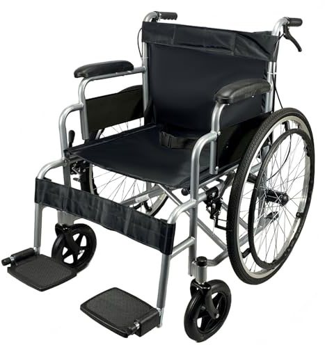 Free to Be Folding Lightweight Wheelchair Self Propelled 20 Seat Silver | transit travel attendant Brake Large Wheel Mobility Aid Black 20 inch Wide SEAT