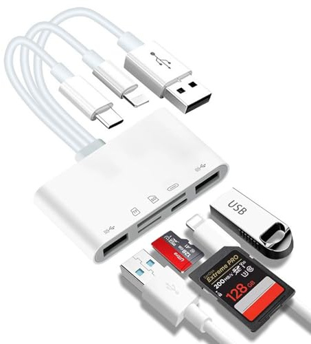 5-in-1 SD Card Reader for iPhone, Lightning/USB C/USB A Multi Memory Card Adapter, High-Speed XD/TF/Micro SD Card Reader for iPad/Android/PC/MacBook