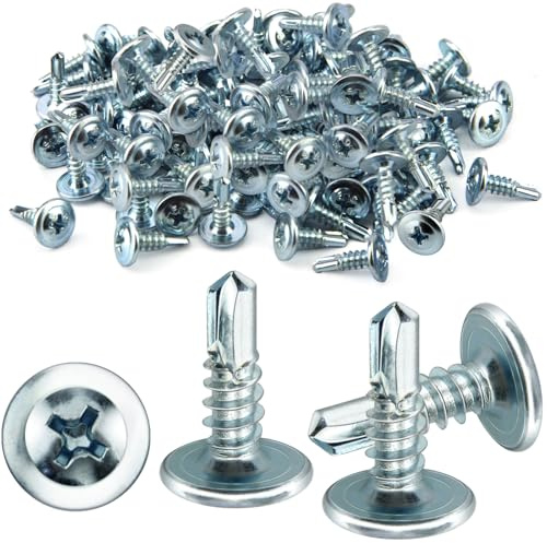 Poeland 100 PCS M4.2 * 13mm Flat Head Self-Taping Screws Metal, Tek Screw, Wafer Head Self-Drilling Screws for Metal, Wood, Plastic, Drywall, Roofing (Zinc Plated Steel)
