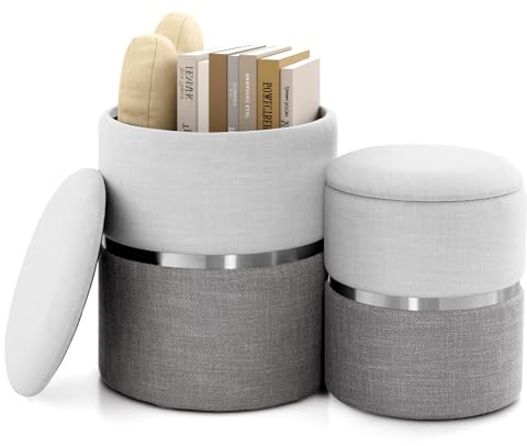 RELAX4LIFE 2er Set Sitzhocker, Pouf Hocker mit 32L + 21L Stauraum, Ottomane aus Samt, Aufbewahrungshocker für Wohnzimmer Schlafzimmer (Grau)