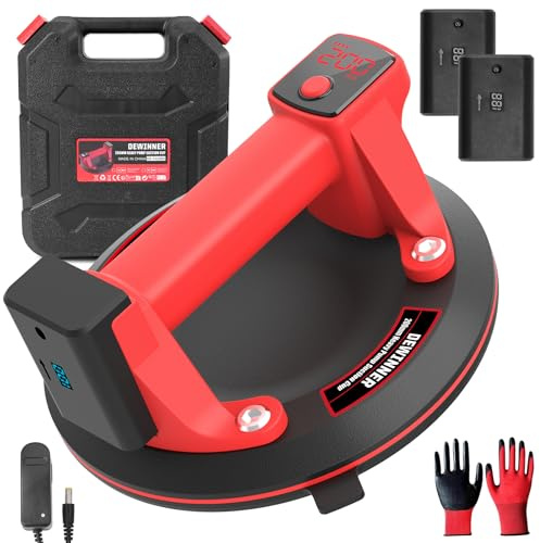 DEWINNER 8'' Ventose Per Piastrelle, Dotato di Batteria da 2 * 3000 Mah, Schermo LCDVentosa Per Vetro, Portata Massima di 200 Kg con Valigetta di Trasporto, Ideale Per Vetro E Piastrelle