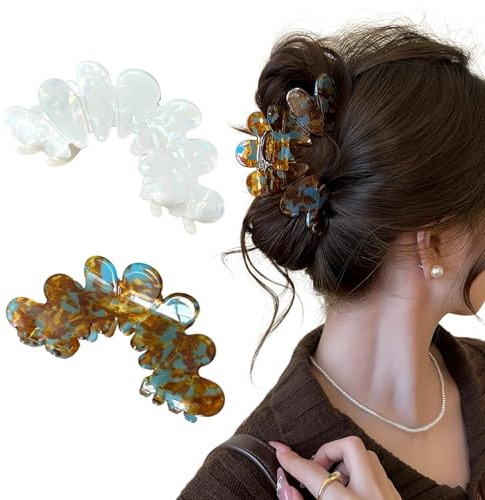 2 Stück Haarklammer mit Blütenblättern Groß Acetat Haarspangen Damen Elegante Haarclips für Dickes Dünnes Haarzubehör