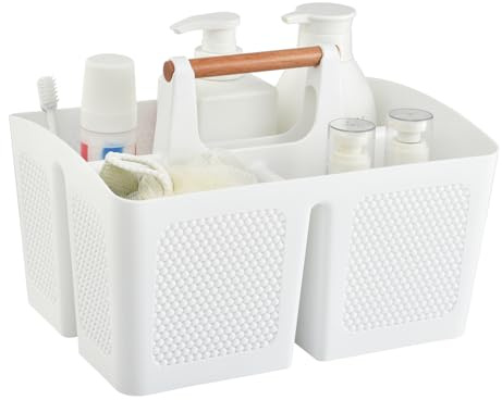 VITEVER Portable Shower Caddy Basket with Compartments, Plastic Divided Cleaning Caddy Organizer Storage Tote with Handle for Bathroom, College, Dorm Room Essentials, or School Supplies(White)
