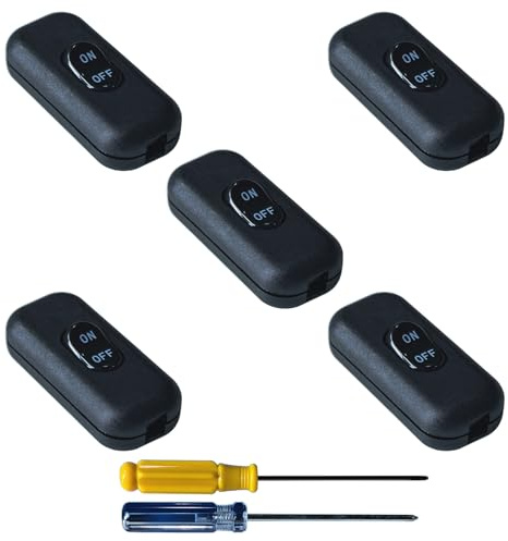 GTIWUNG 5 Pezzi Interruttore Lampada ON OFF Bipolare per Illuminazione Interruttori Intermedi 6A 250V Inline Apparecchio Interruttore Cavo per Lampada da Comodino,Piccoli Elettrodomestici,Nero