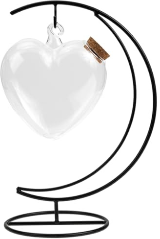 JECOMPRIS Set di 1 Bottiglia Cuore in Vetro Trasparente per Paesaggio Decorativo Supporto in Ferro, Miniatura Creativa per Creazione di Gioielli e Trasformazione Artistica
