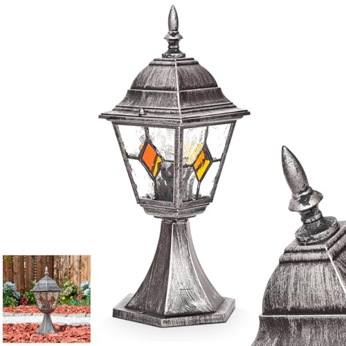 HOFSTEIN Sockelleuchte Naofe, Außenwegeleuchte aus Metall/Glas in Schwarz/Silber/Klar/Orange, Wegelampe im Antik/Landhaus/Vintage/Retro-Design für Garten, Außenbereich, Hof, Höhe 40 cm, E27, IP44