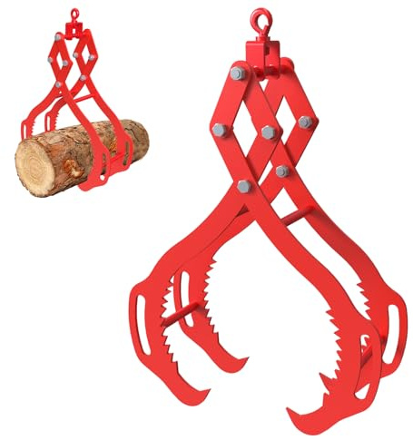Tolpassa Log Lifting Tongs 32 Inch - 2700LBS Load Capacity Heavy Duty Log Grapple with 4 Serrated Claw Hooks & Handles, Logging Tongs for Tractors, Trucks, Forklifts, Red