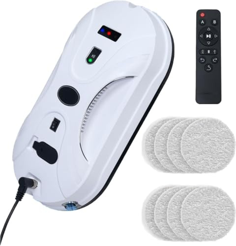 ZMURED Robot Window Cleaner, 5600Pa Super Suction, Remote Control, Intelligent Edge Monitoring, Automatic Spraying System, 4M Safety Rope, Suitable for All Smooth Surfaces