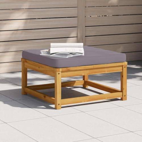 QJBSAVVA Gartenhocker mit Akazienholz und dunkelgrauem Kissen 63 x 63 x 30 cm Robustes Latten-Design Modular als Outdoor-Sofa Bank oder Couchtisch für Garten Terrasse Balkon