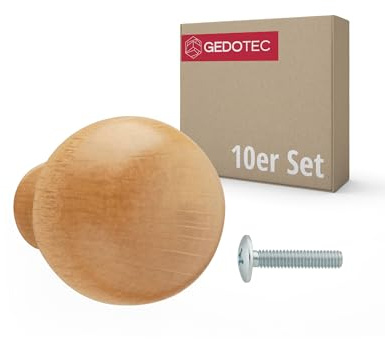 Gedotec Möbelknopf RICARDA Esche | 10 Stück Möbelknöpfe Holz Ø 23 mm | runde Schrankknöpfe und Schubladenknöpfe | Möbelgriffe für Kommode Schrank Schublade | inkl. Schrauben