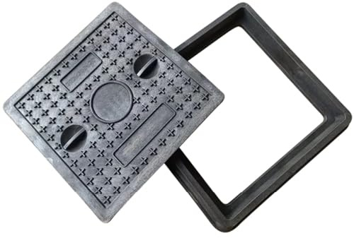 Tapa para Arqueta 30 X 30 cm con Marco, Ttapa de Fosa Séptica Empotrada con Base, Cubierta de Alcantarilla Antideslizante para Exteriores, Ideal para Patios