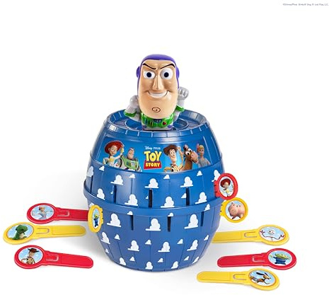 TOMY Pop Up Buzz L’Éclair Jeu, Jeu d’Action Enfant Toy Story, Jeu d’Adresse avec Piquets, Jeu Familial Rapide et Amusant, Personnage Disney Pixar, pour 2–4 Joueurs, Dès 4 Ans