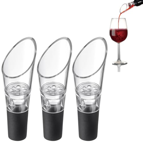 OPVYAEU 3 Piezas Caños de decantación de vino – vertedor de vino de con ventilación, aireador vino, accesorio adecuado para muchas botellas de vino, cierre fiable – acero inoxidable