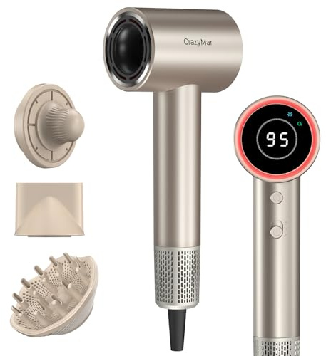 Seche Cheveux Ionique,180 000 tr/min Sèche Cheveux Professionnel–Séchage 5X Plus Rapide,Léger & Compact,4 Température,Protection Contre la Surchauffe et Faible Bruit (Or champagne)