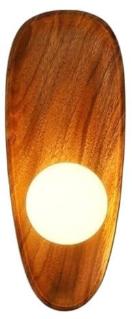 Nordic Modern Solid Wood Glass Globe Wall Sconce Long Oval Backplate Wall Lamp LED Minimalist Decorative Wall Fixture for Bedroom Bedside Living Room Lighting