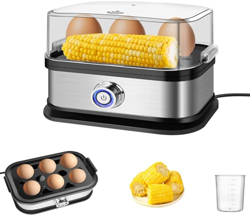 Rapid Egg Cooker, 350W Egg Boiler Electric Egg Cooking Machine for Soft, Medium, Hard Boiled Eggs, 6 Egg Capacity Boiler, Removable Egg Rack, Auto Shut Off, Easy Clean, Portable Design for Kitchens