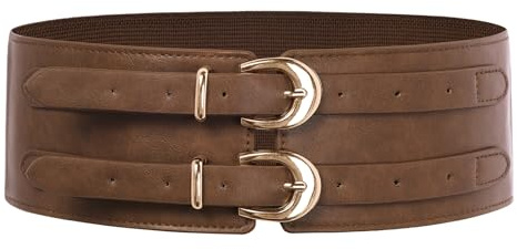 SCARLET DARKNESS Damen Steampunk Gürtel Doppelschnalle Korsett Gürtel Kunstleder Elastische Mittelalter Taillengürtel Braun XXL