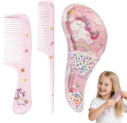 LKJAUOZ 3 Pezzi Spazzola Capelli Districante, Spazzola per Capelli Bambina e Set di Pettini Spazzola Carina Portatile per Capelli Rosa Spazzola Bambini per Ragazze Capelli Bagnati e Asciutti