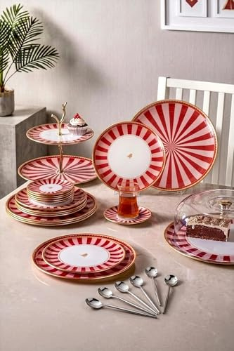 Kitchen Life Juego de 34 piezas para servir té y postre para 6 personas, juego de cristal con borde dorado, soporte y bandeja para tartas, elegante servicio de desayuno Lovely Bird