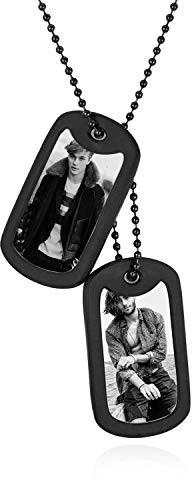 JewelryWe Schmuck Dog Tag Halskette mit persönlicher FOTOGRAVUR | Bild & Text Gravur, Edelstahl Kautschuk 2 poliert Militärischen Erkennungsmarken Dog Tag Herren Anhänger mit 60cm Kette