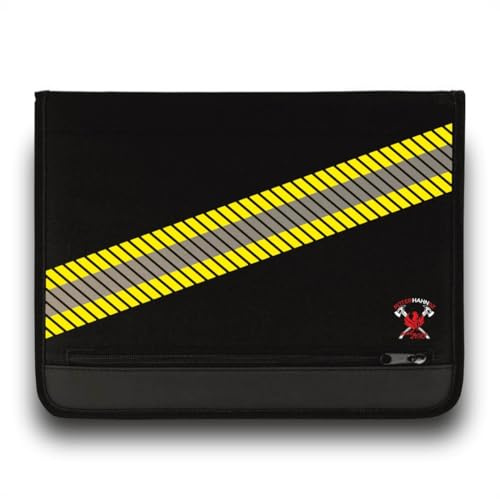 Roter Hahn 112 | Schreibmappe A4 3M SCOTCH – Padfolio Organizer mit Reißverschluss, Ringbuch & Schreibblock, personalisierbar mit Feuerwehr Druck, Business Mappe