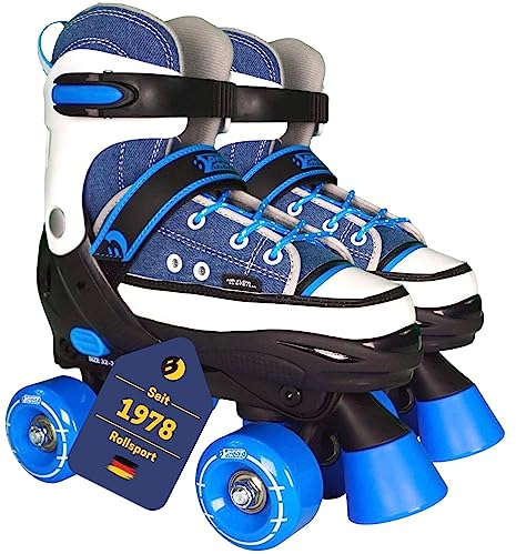 Best Sporting Rollschuhe Kinder I Rollschuhe größenverstellbar 32-35 I robuste Inliner für Kinder mit Bremse I Jeans - blau - weiß I Rollerskates Schuhe Kinder I Inliner mit 4 Rollen