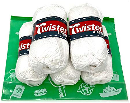 Handstrickgarn Häkelgarn Baumwollgarn Stricken Haekeln Basteln 5x50g Fb.10 weis inkl.Zippbeutel